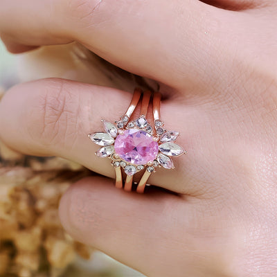 Olivenorma Pink Tourmaline Moissanite 3Pcs Ring Set