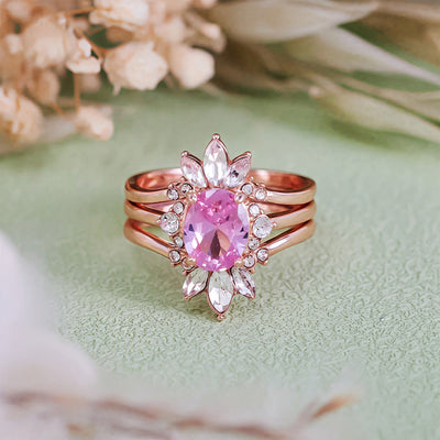 Olivenorma Pink Tourmaline Moissanite 3Pcs Ring Set