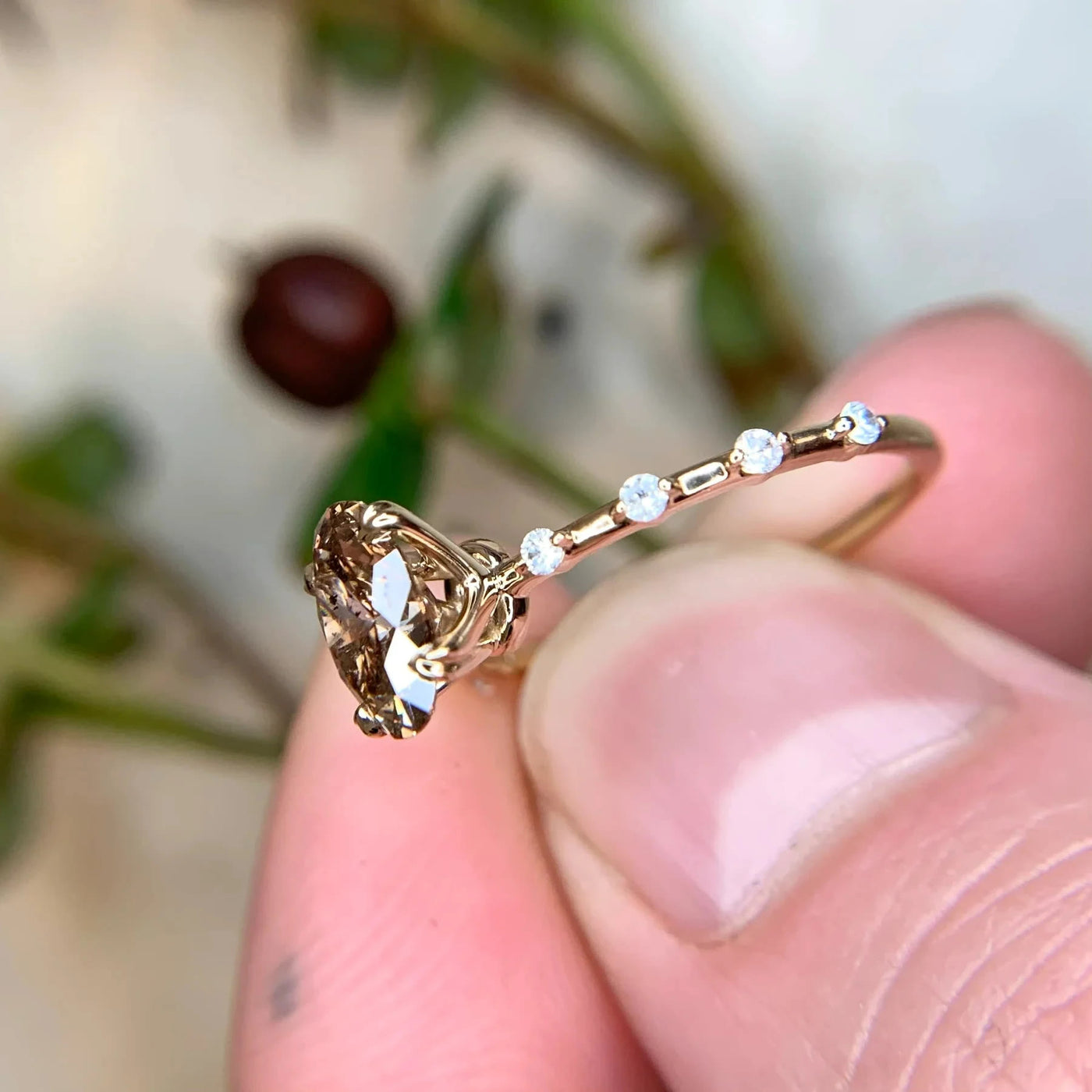Olivenorma Delicate Oval Cut Smoky Quartz Ring