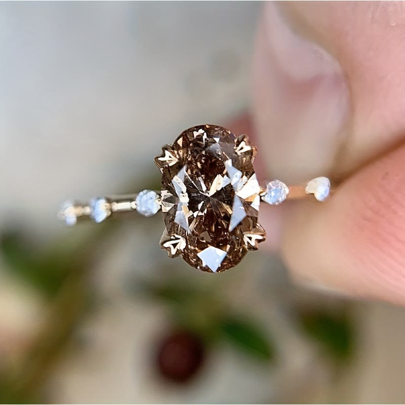 Olivenorma Delicate Oval Cut Smoky Quartz Ring