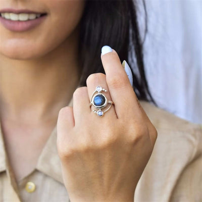 Olivenorma Natural Labradorite Satellite Wrap Design Alloy Ring