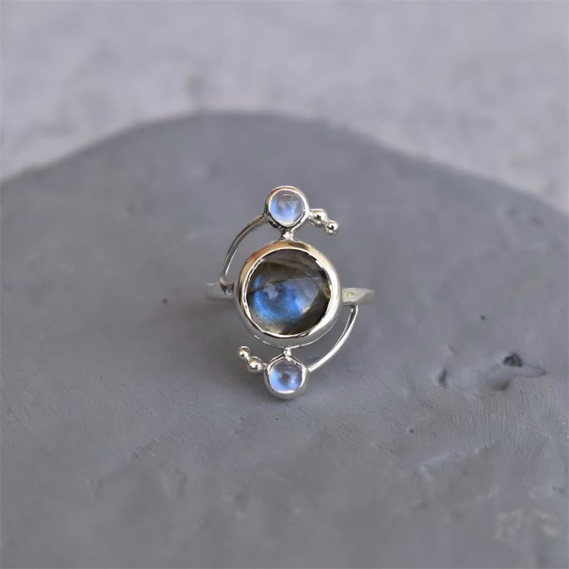 Olivenorma Natural Labradorite Satellite Wrap Design Alloy Ring