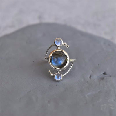 Olivenorma Natural Labradorite Satellite Wrap Design Alloy Ring