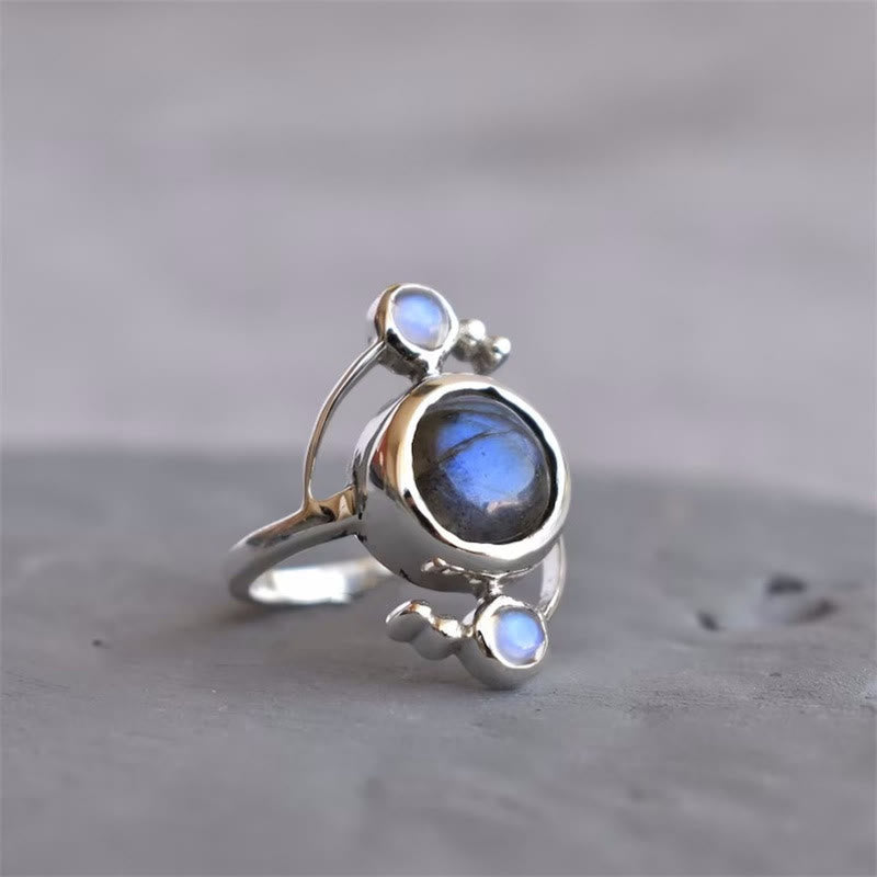 Olivenorma Natural Labradorite Satellite Wrap Design Alloy Ring