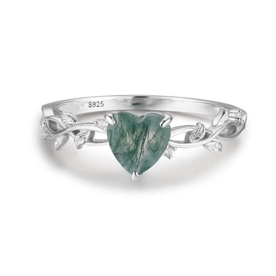 Olivenorma Heart Cut Moss Agate Earrings Necklace Ring