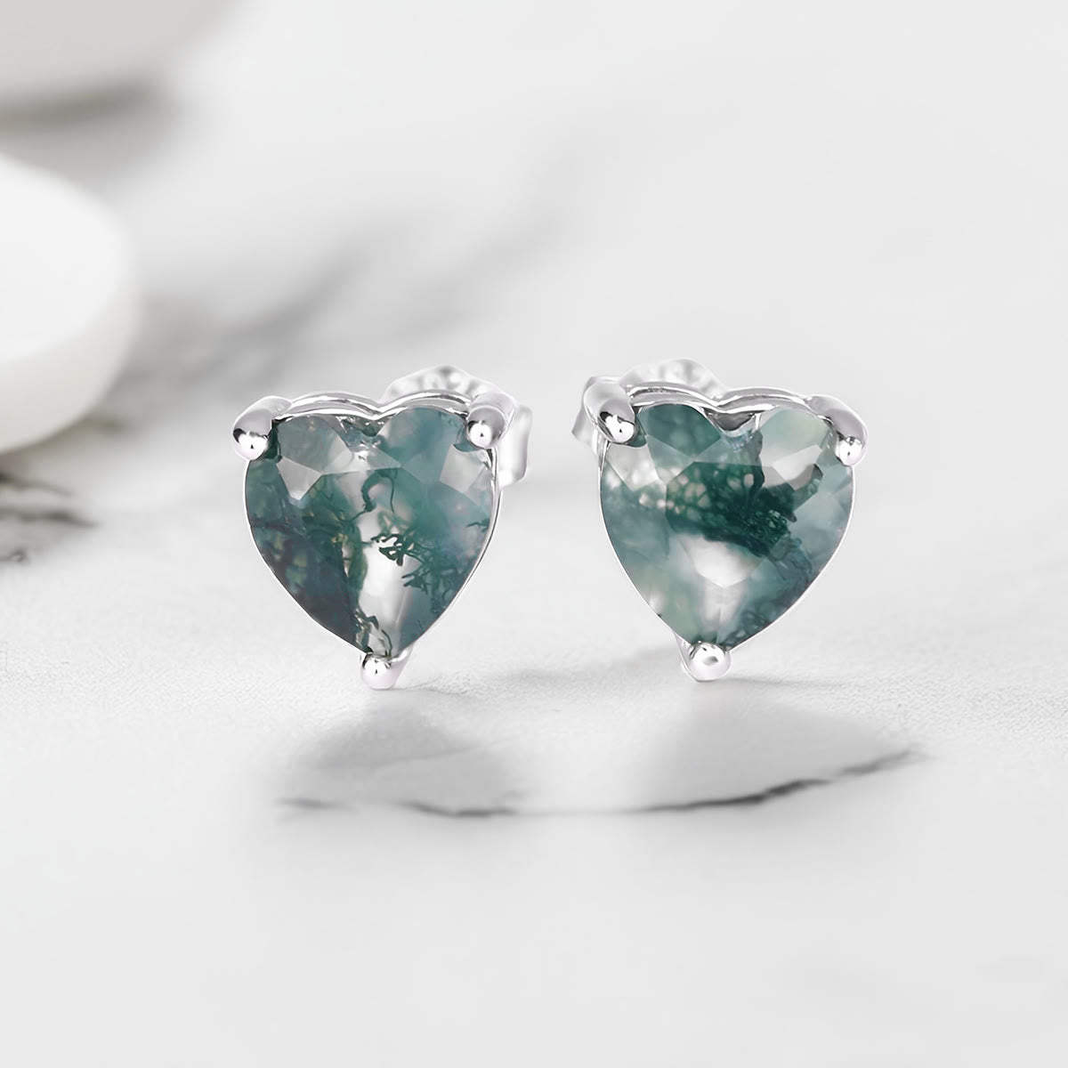 Olivenorma Heart Cut Moss Agate Earrings Necklace Ring