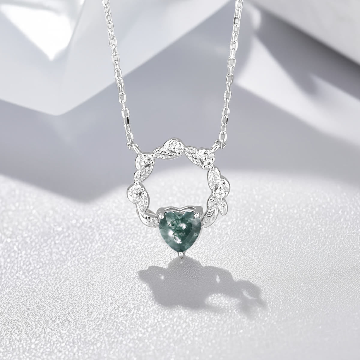 Olivenorma Heart Cut Moss Agate Earrings Necklace Ring