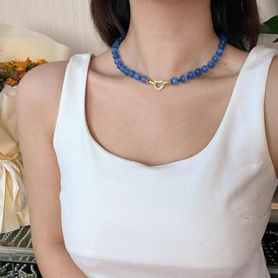 Olivenorma Blue Cat's Eye Stone Beaded Necklace