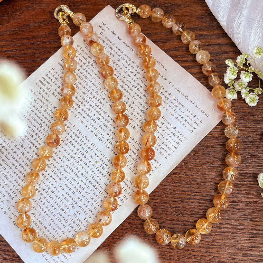 Olivenorma 10mm Natural Citrine Beads Bracelet Necklace