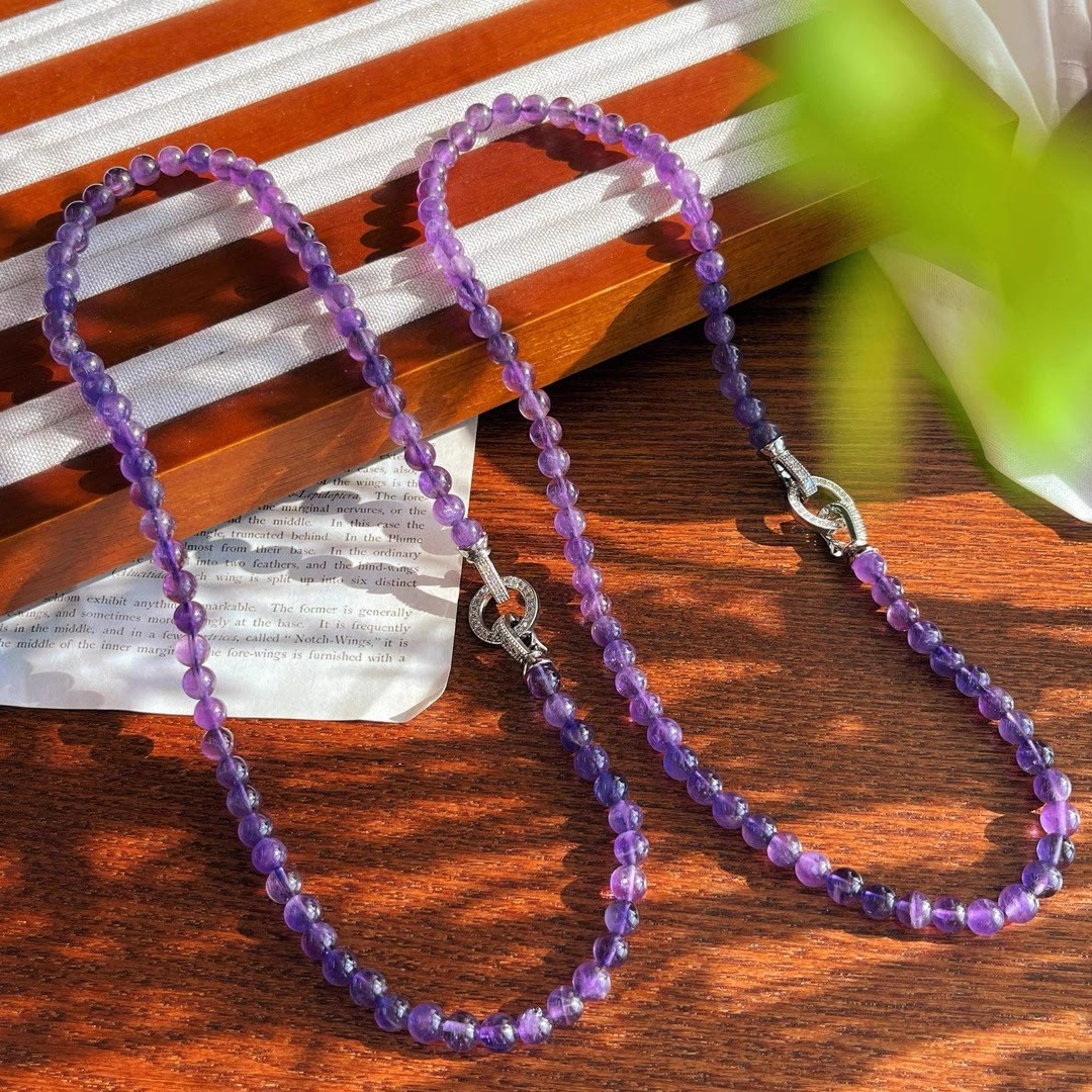 Olivenorma 6/8mm Natural Amethyst Bead Necklace