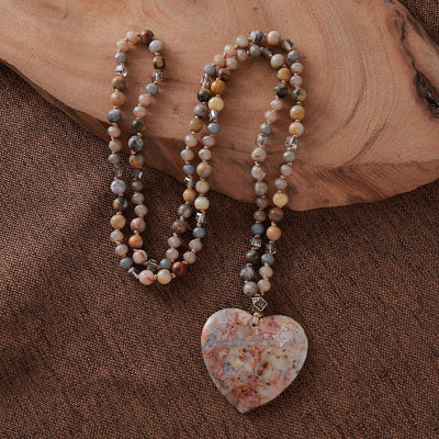Olivenorma Heart Blue Ocean Stone Pendant Aquamarine Beads Necklace
