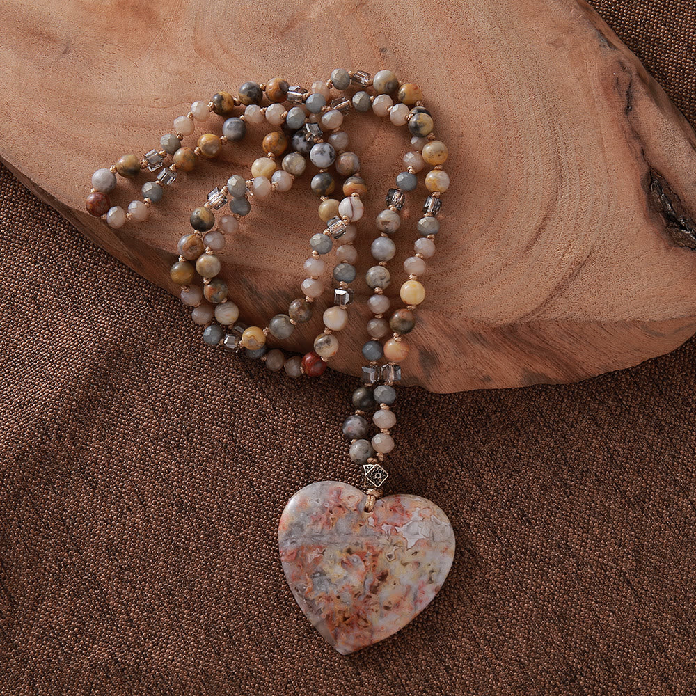 Olivenorma Heart Blue Ocean Stone Pendant Aquamarine Beads Necklace