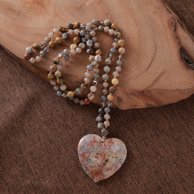 Olivenorma Heart Blue Ocean Stone Pendant Aquamarine Beads Necklace