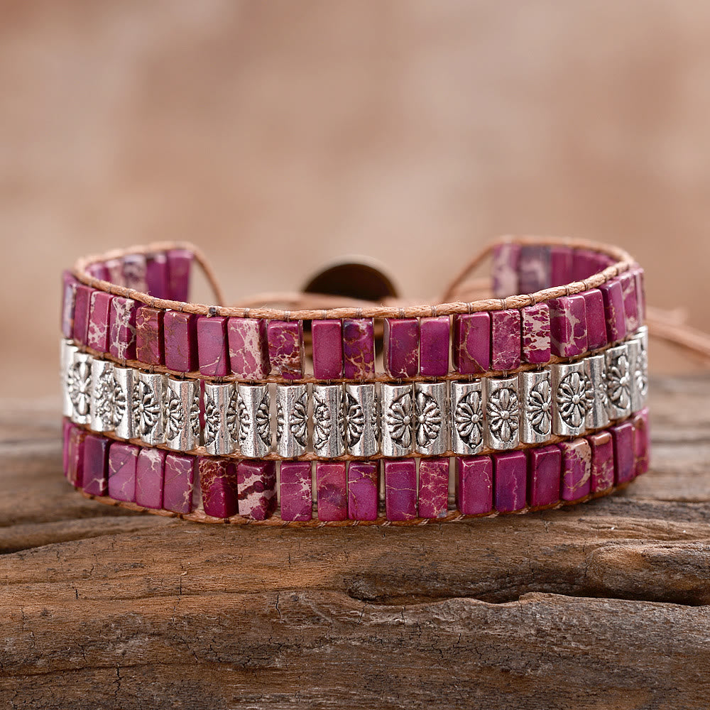 Olivenorma Emperor Stone Beaded Bohemian Wide Face Bracelet