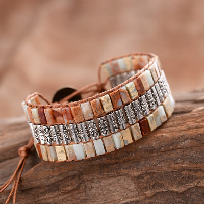 Olivenorma Emperor Stone Beaded Bohemian Wide Face Bracelet