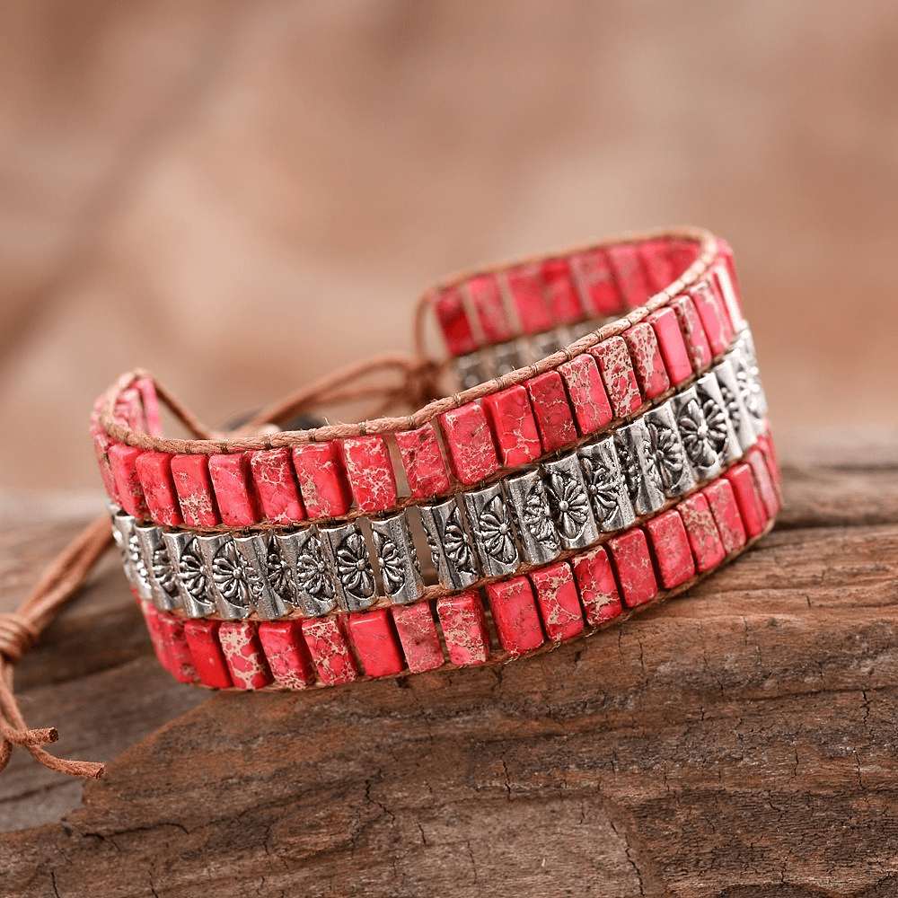 Olivenorma Emperor Stone Beaded Bohemian Wide Face Bracelet