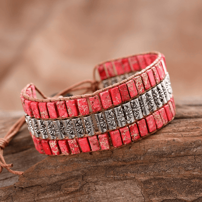Olivenorma Emperor Stone Beaded Bohemian Wide Face Bracelet