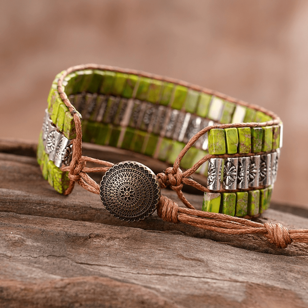 Olivenorma Emperor Stone Beaded Bohemian Wide Face Bracelet
