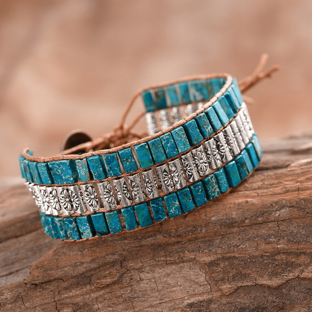 Olivenorma Emperor Stone Beaded Bohemian Wide Face Bracelet