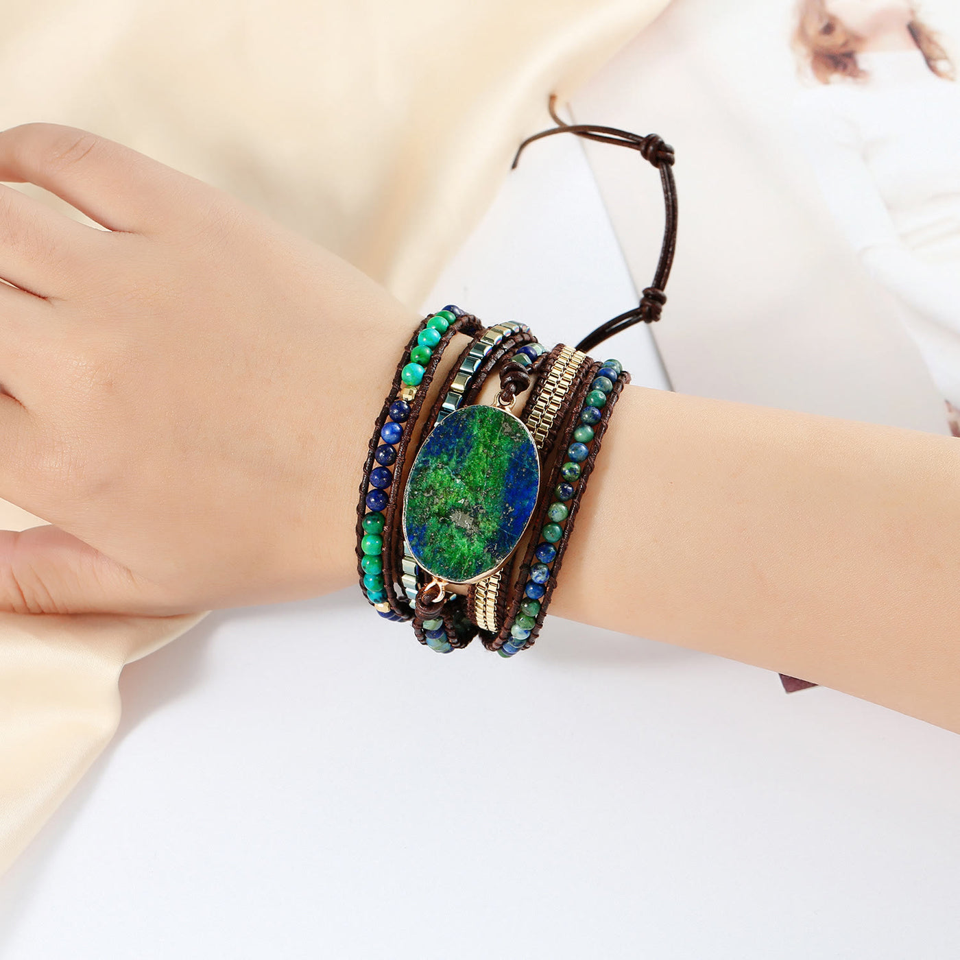Olivenorma Lapis Lazuli African Turquoise Braided Bracelet