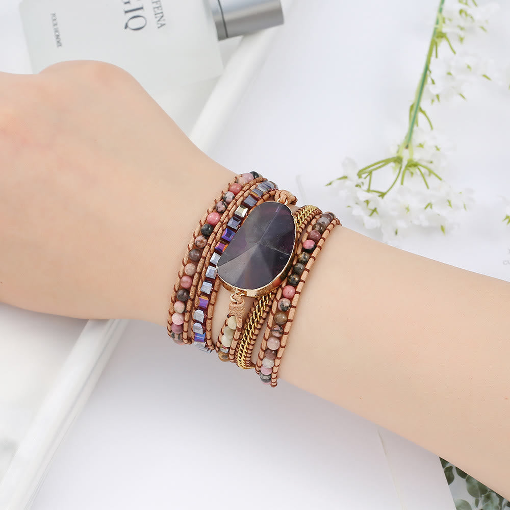 Olivenorma Amethyst Rhodonite Picture Jasper Braided Bracelet