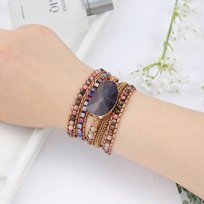 Olivenorma Amethyst Rhodonite Picture Jasper Braided Bracelet