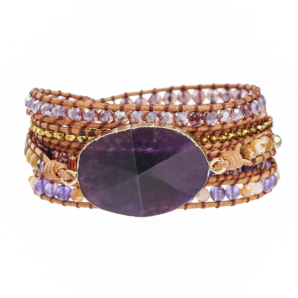 Olivenorma Amethyst Rhodonite Picture Jasper Braided Bracelet