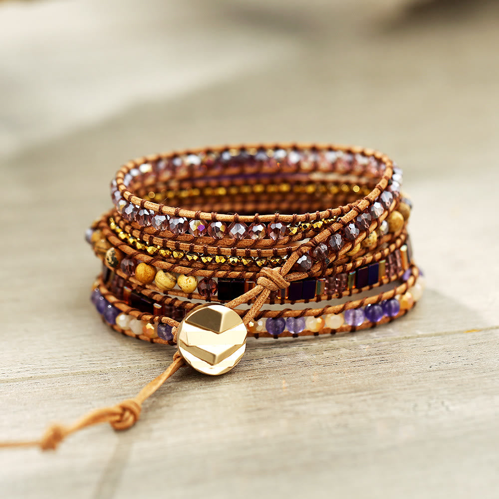 Olivenorma Amethyst Rhodonite Picture Jasper Braided Bracelet