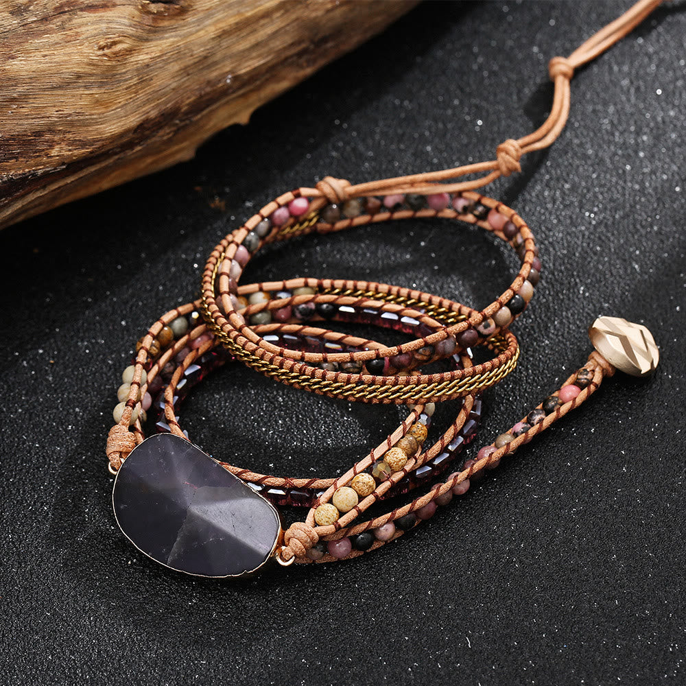 Olivenorma Amethyst Rhodonite Picture Jasper Braided Bracelet