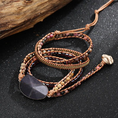 Olivenorma Amethyst Rhodonite Picture Jasper Braided Bracelet