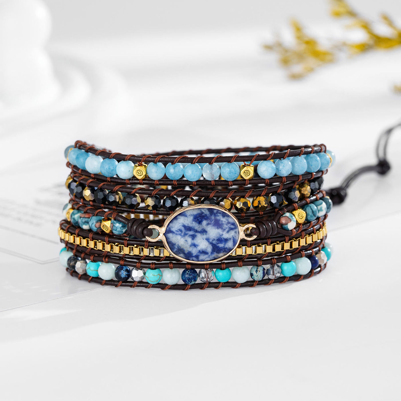Olivenorma Aquamarine Blue Sodalite Multi-Wrap Braided Bracelet