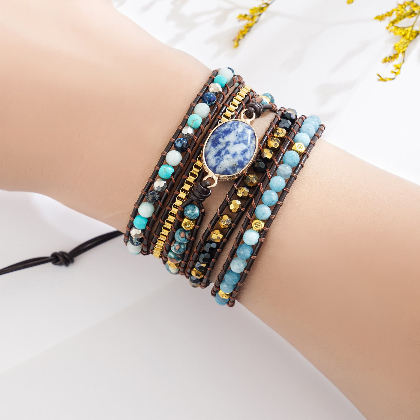 Olivenorma Aquamarine Blue Sodalite Multi-Wrap Braided Bracelet