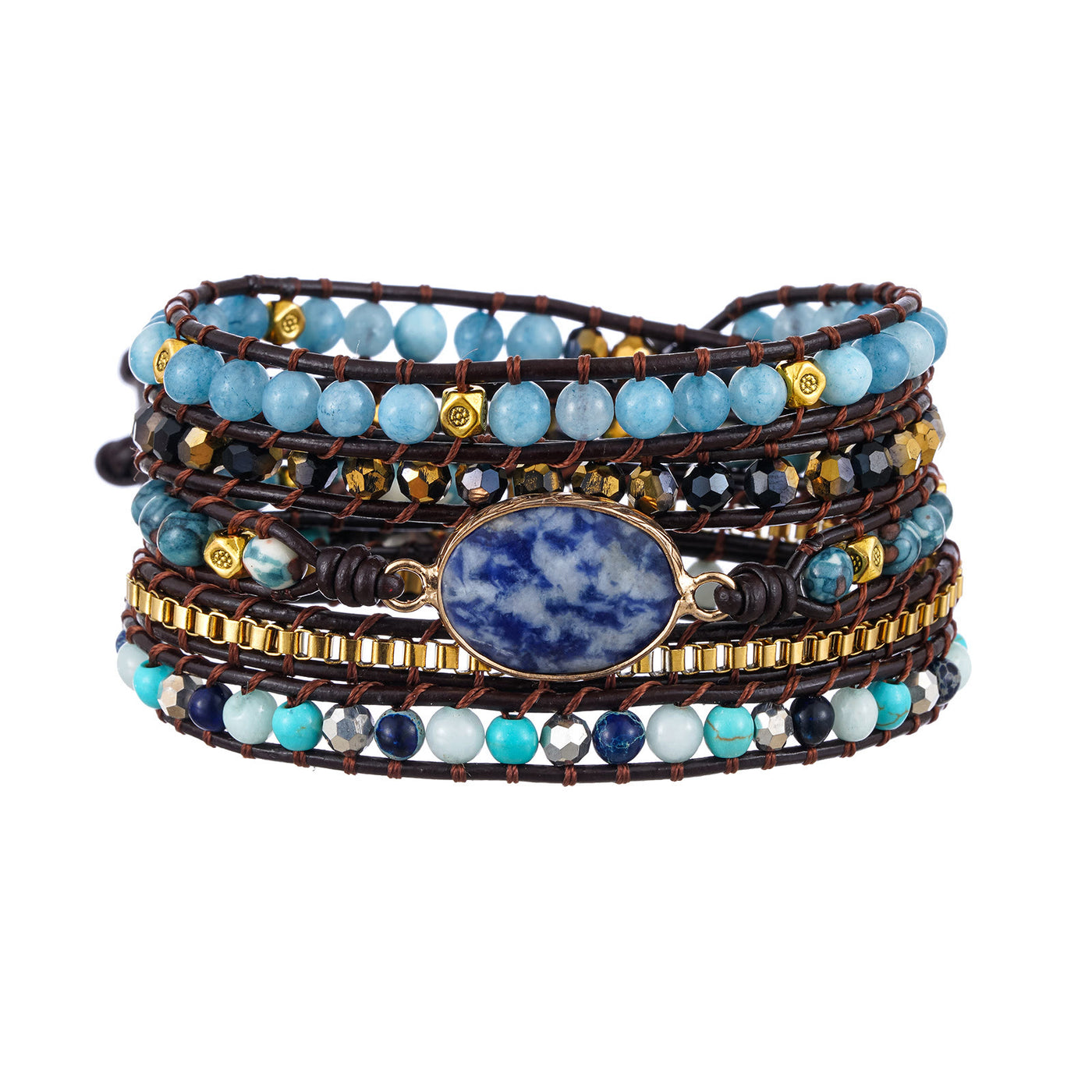 Olivenorma Aquamarine Blue Sodalite Multi-Wrap Braided Bracelet