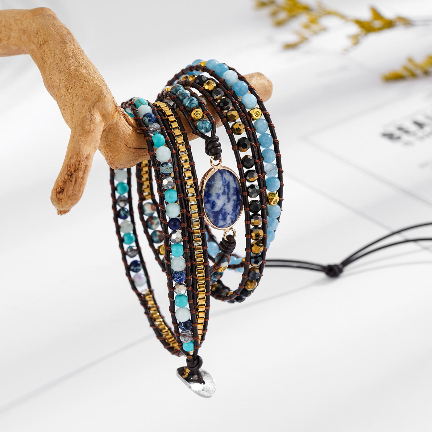Olivenorma Aquamarine Blue Sodalite Multi-Wrap Braided Bracelet