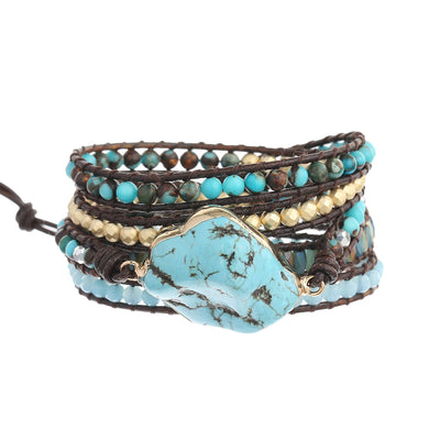 Olivenorma Irregular Turquoise Aquamarine Multi-Wrap Braided Bracelet