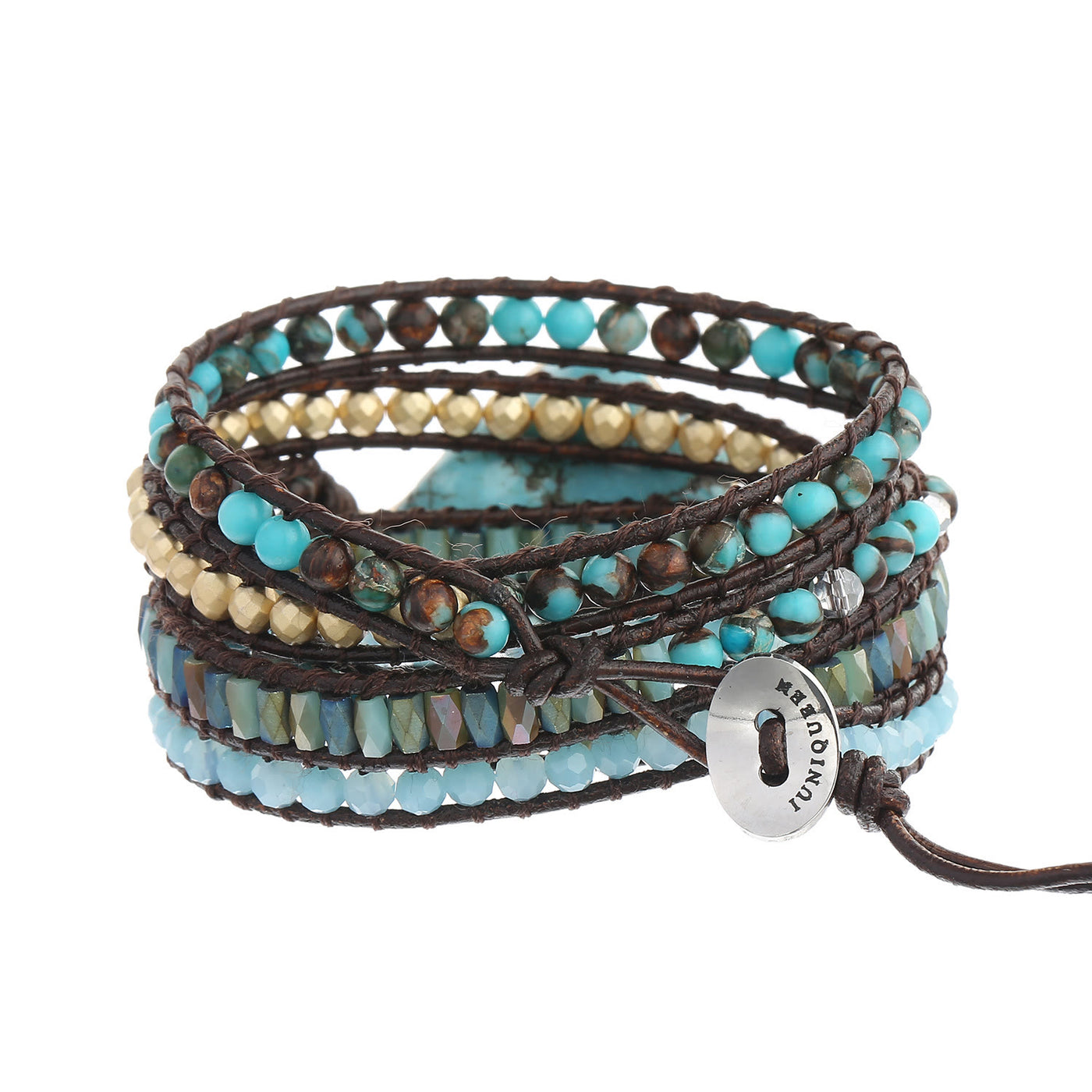 Olivenorma Irregular Turquoise Aquamarine Multi-Wrap Braided Bracelet