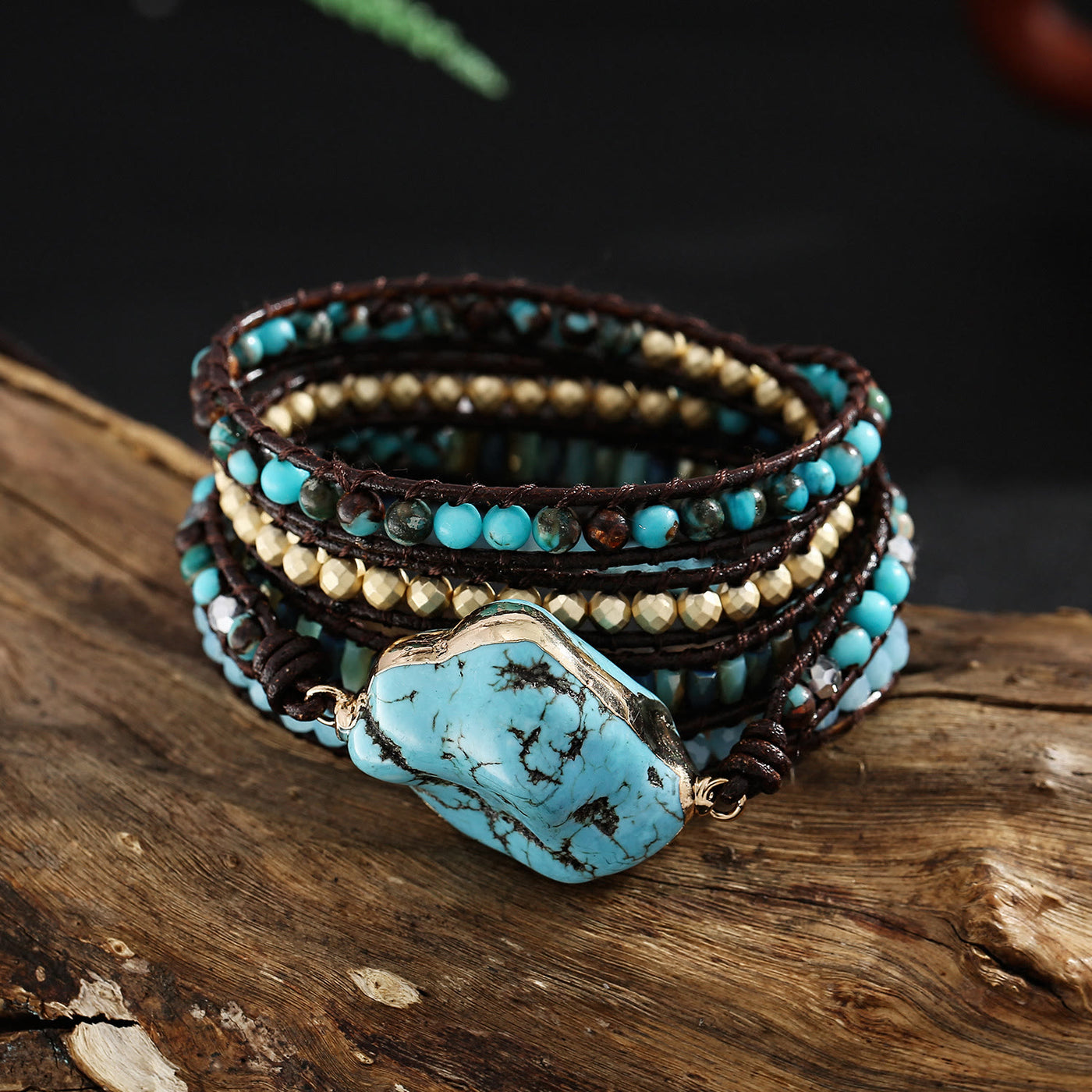 Olivenorma Irregular Turquoise Aquamarine Multi-Wrap Braided Bracelet