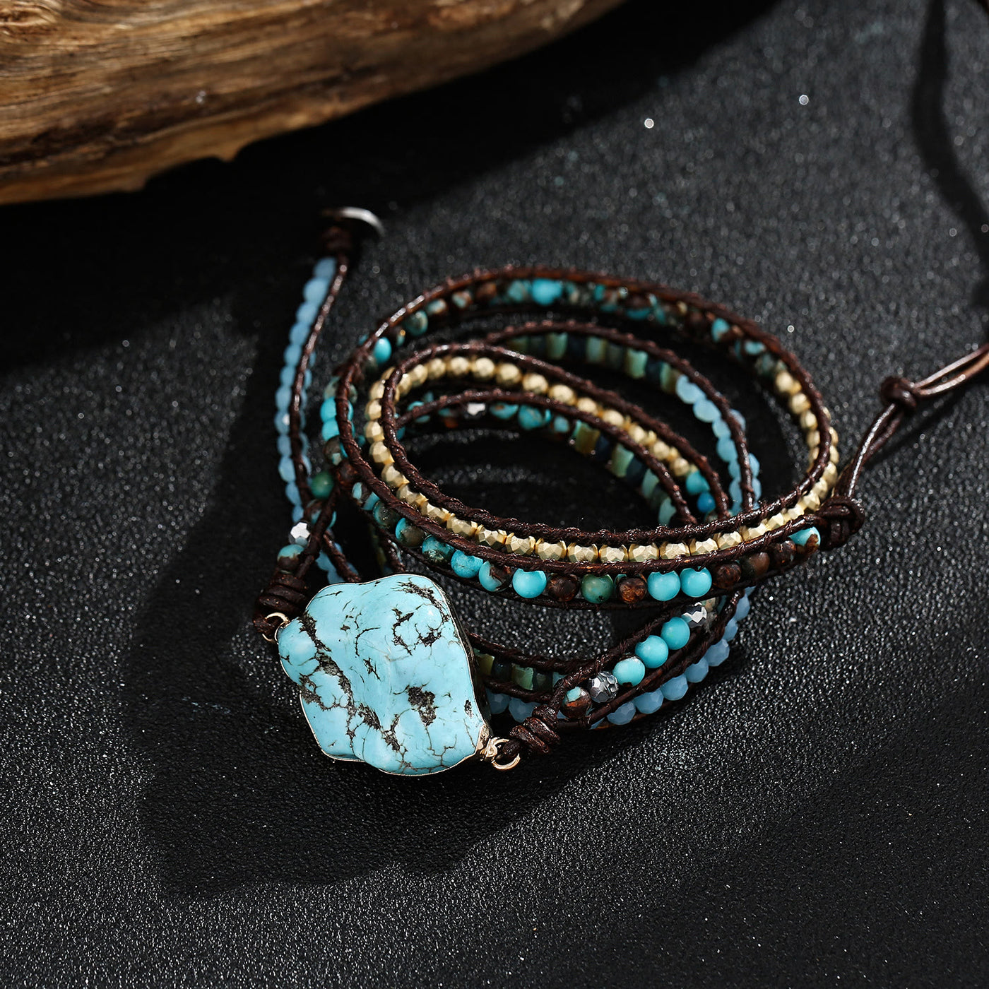 Olivenorma Irregular Turquoise Aquamarine Multi-Wrap Braided Bracelet