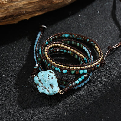Olivenorma Irregular Turquoise Aquamarine Multi-Wrap Braided Bracelet