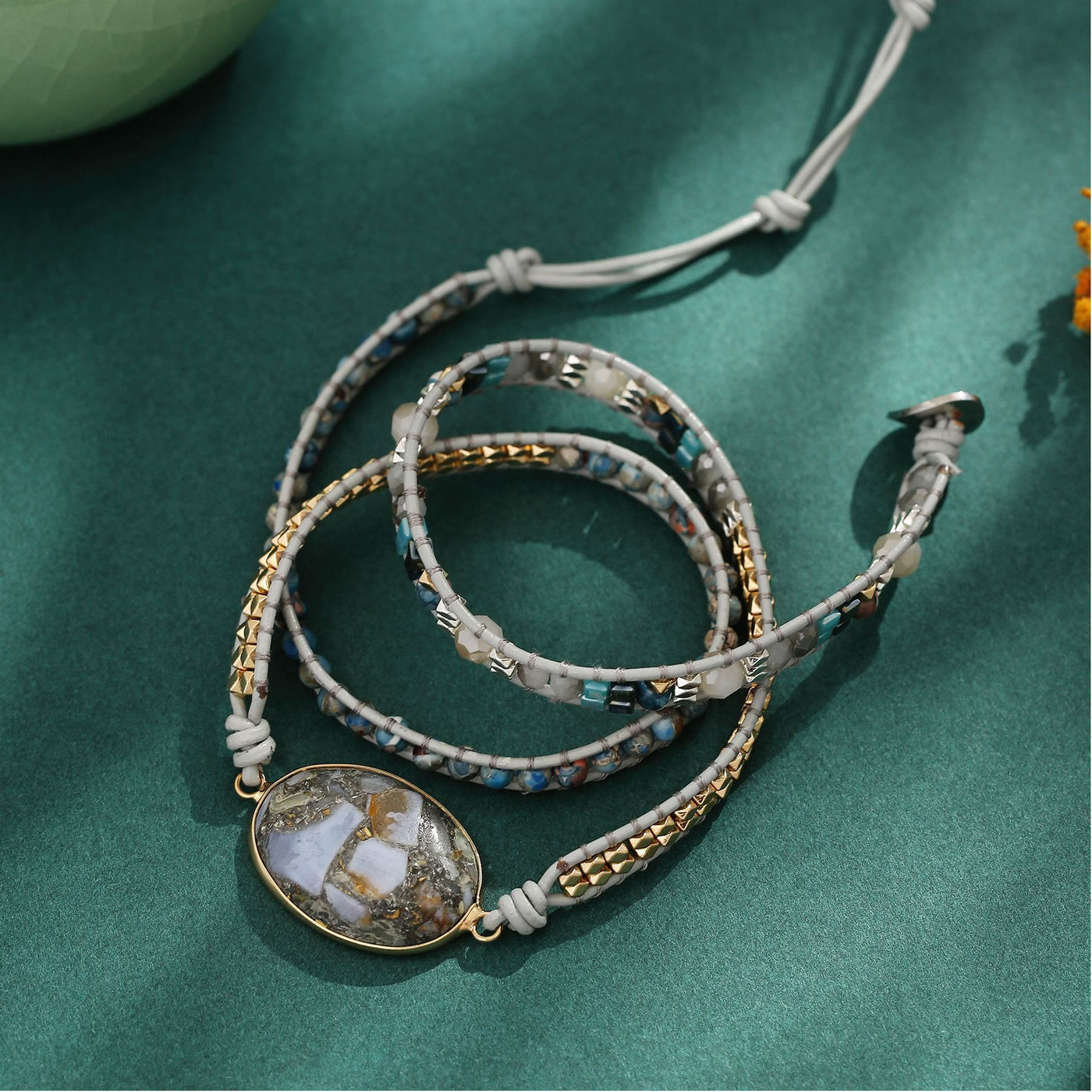 Olivenorma Ocean Jasper Blue Chalcedony Multi-Wrap Braided Bracelet