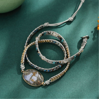 Olivenorma Ocean Jasper Blue Chalcedony Multi-Wrap Braided Bracelet