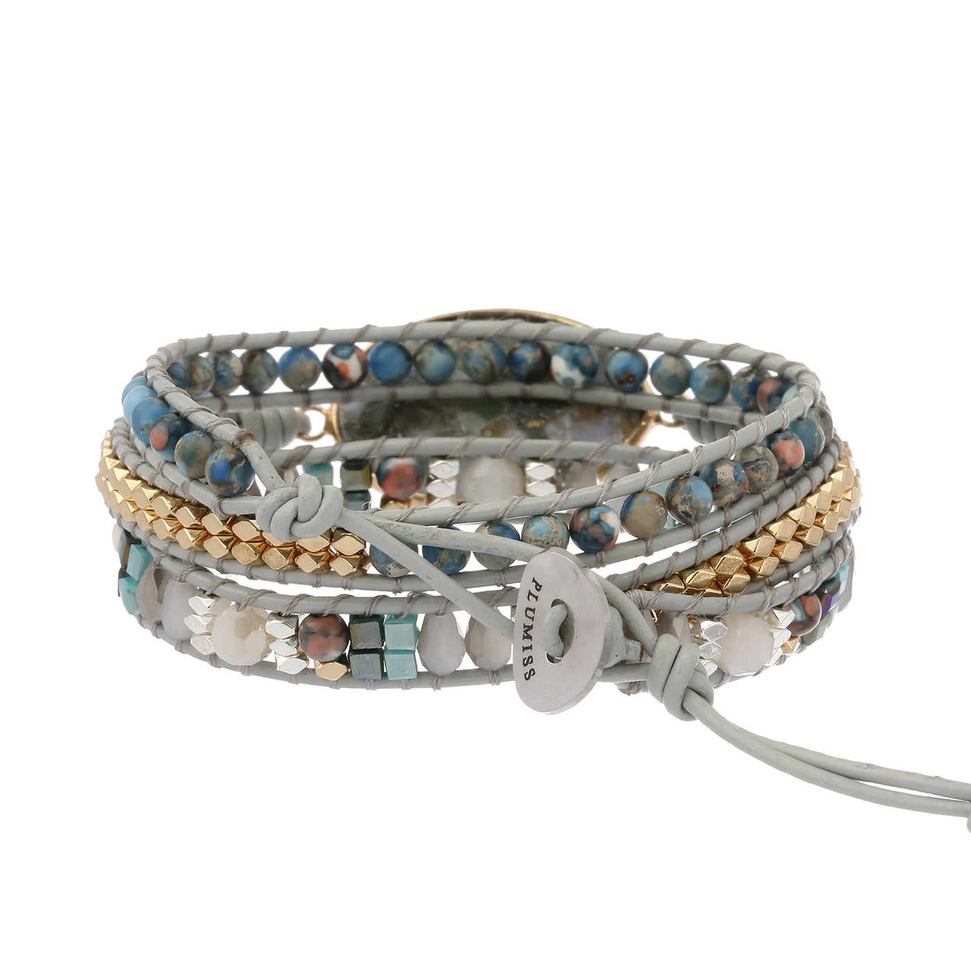 Olivenorma Ocean Jasper Blue Chalcedony Multi-Wrap Braided Bracelet