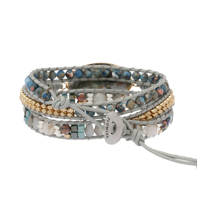 Olivenorma Ocean Jasper Blue Chalcedony Multi-Wrap Braided Bracelet