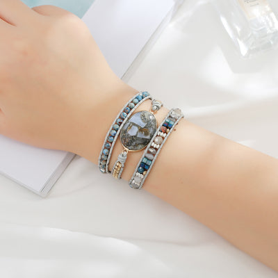 Olivenorma Ocean Jasper Blue Chalcedony Multi-Wrap Braided Bracelet