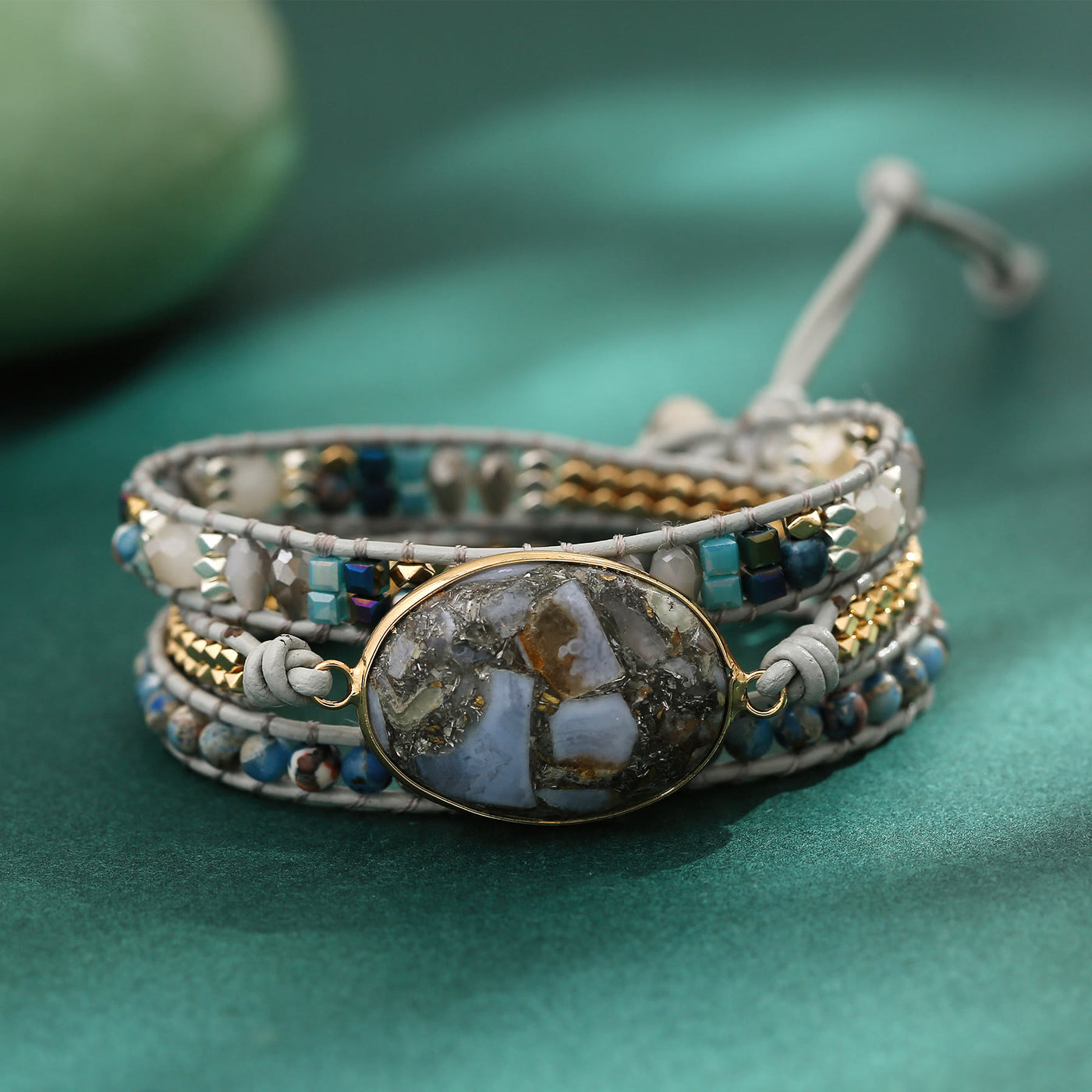 Olivenorma Ocean Jasper Blue Chalcedony Multi-Wrap Braided Bracelet