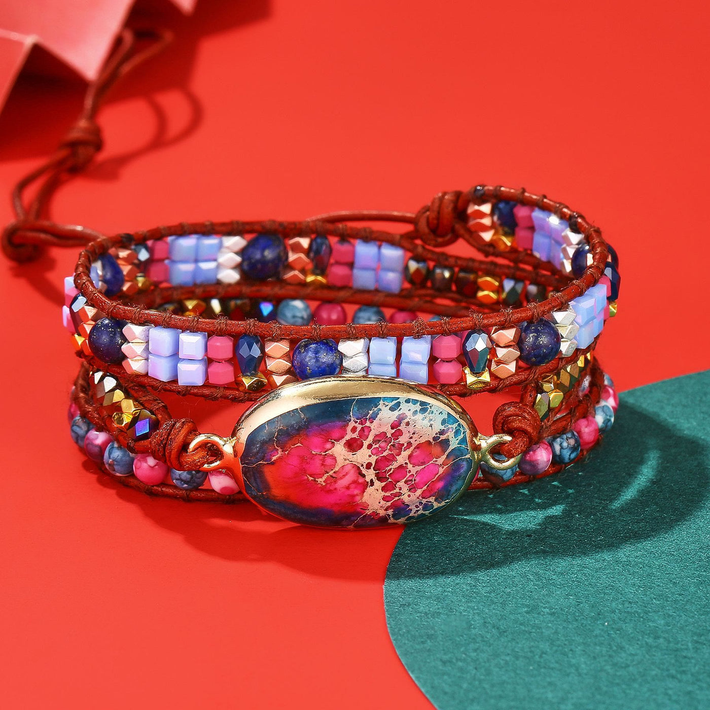 Olivenorma Blue Red Emperor Stone Braided Bracelet