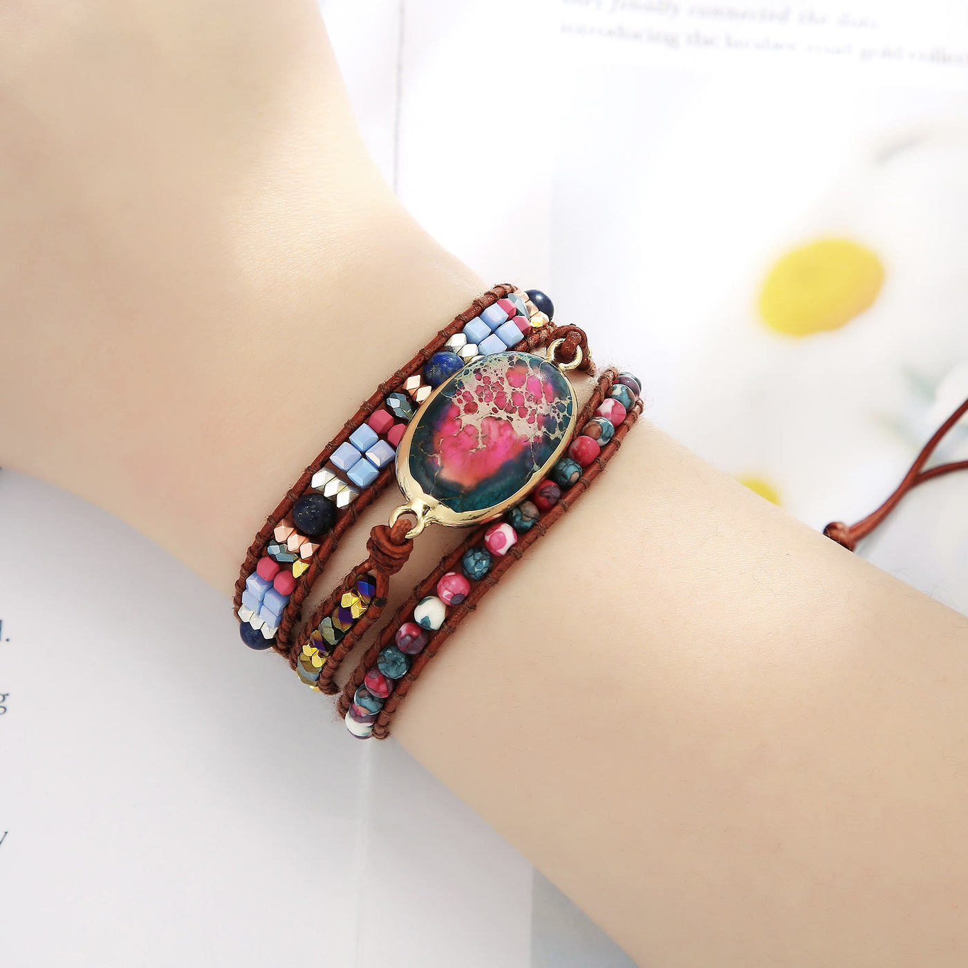 Olivenorma Blue Red Emperor Stone Braided Bracelet