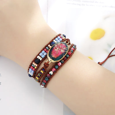 Olivenorma Blue Red Emperor Stone Braided Bracelet