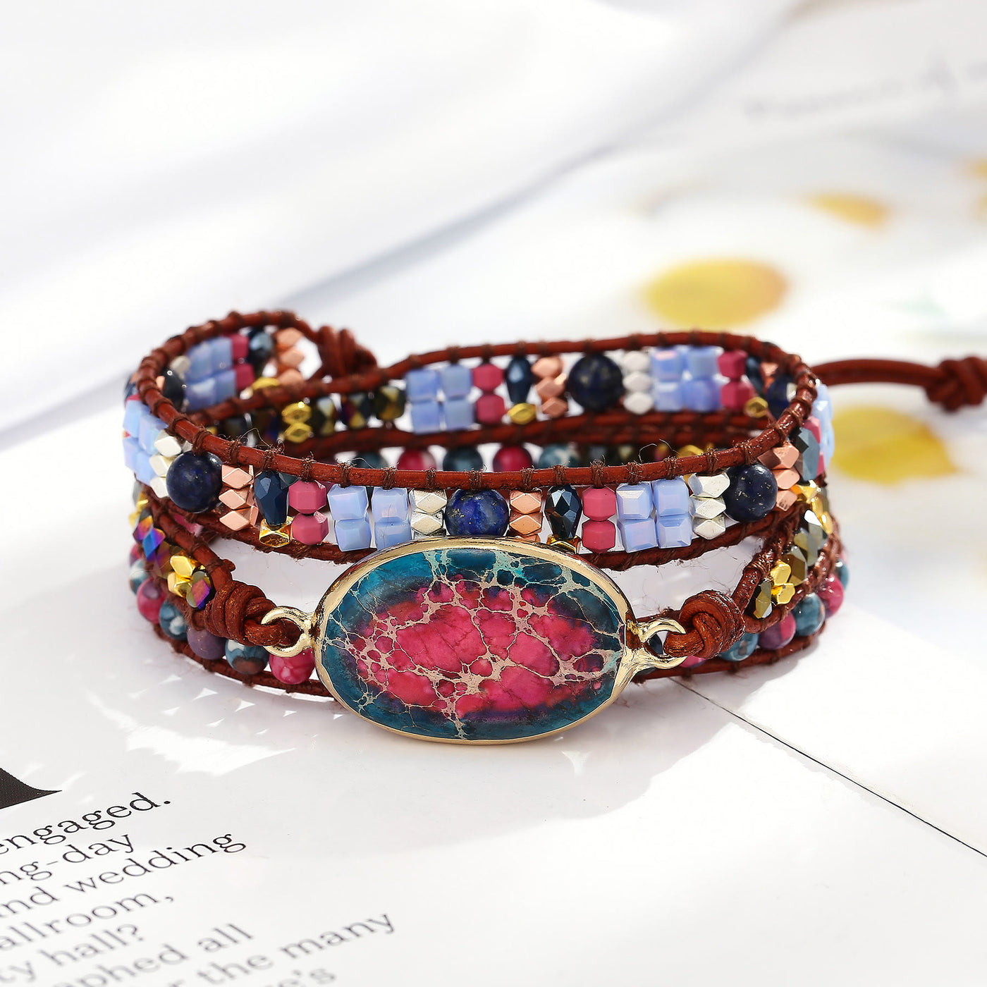 Olivenorma Blue Red Emperor Stone Braided Bracelet
