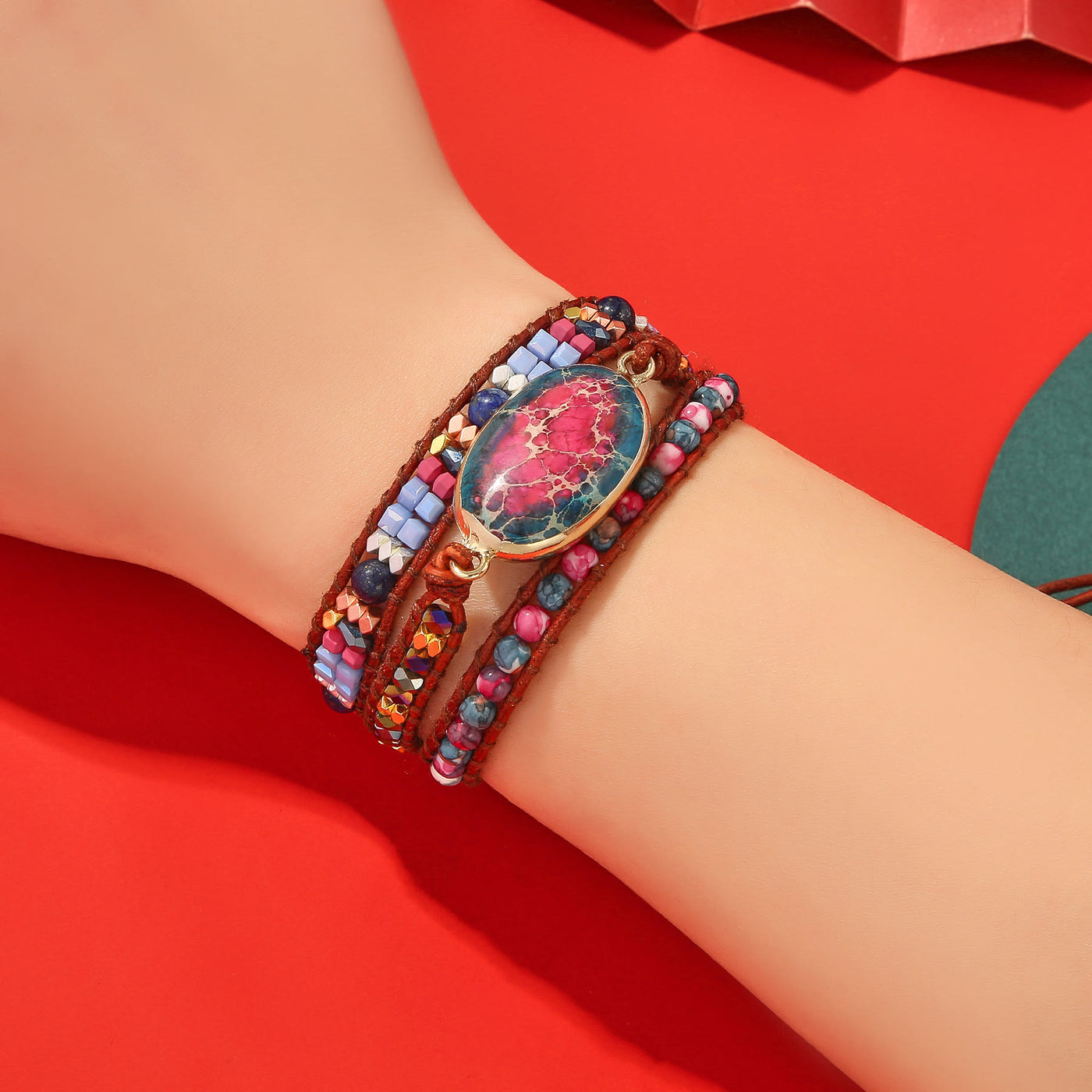 Olivenorma Blue Red Emperor Stone Braided Bracelet
